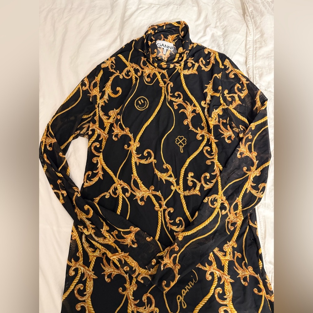 Ganni Black and Gold Long Sleeve Top